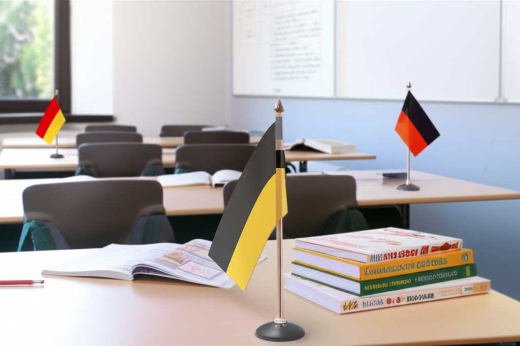 Học viên tập trung học ngữ pháp tiếng Đức, với bảng trắng ghi chú về từ wohl