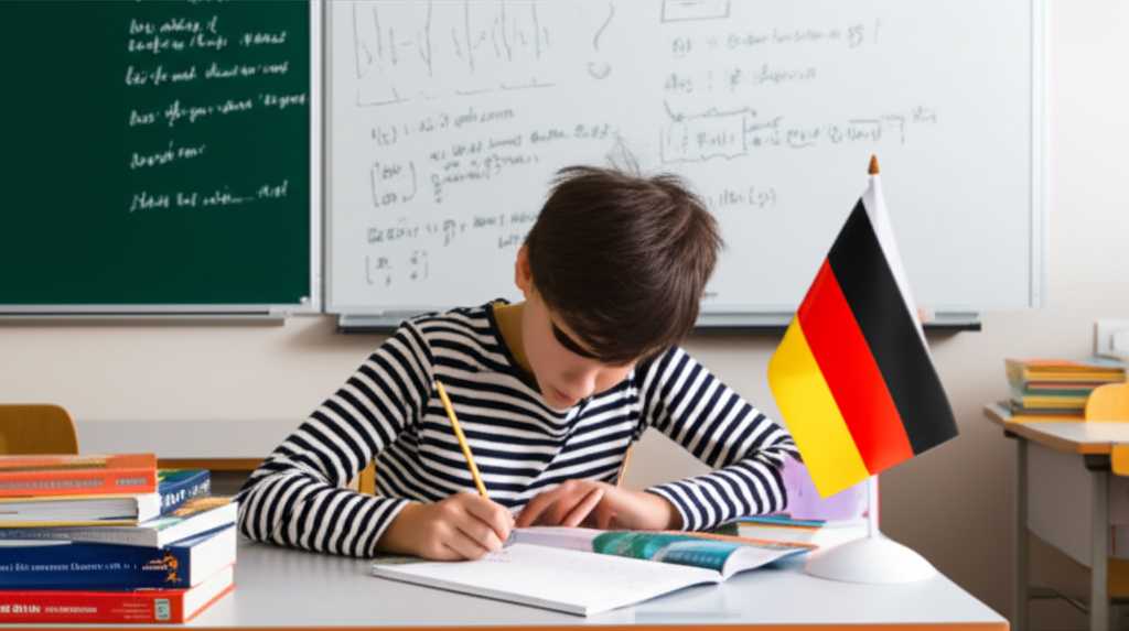 Học sinh đang học ngữ pháp tiếng Đức với từ 'doch' và sách vở trên bàn