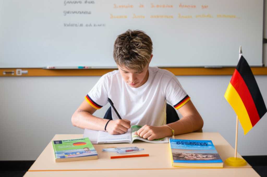 Học cấu trúc câu 'sowohl ... als auch' trong ngữ pháp tiếng Đức với sách, ghi chú, và môi trường lớp học sáng sủa